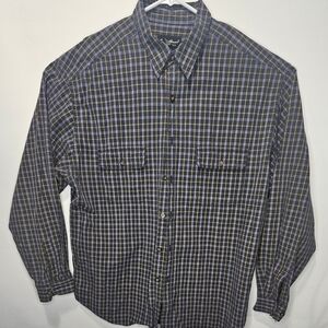 EDDIE BAUER Men's XL Shirt Long Sleeve Button-Up Plaid Green Blue 100% Cotton
